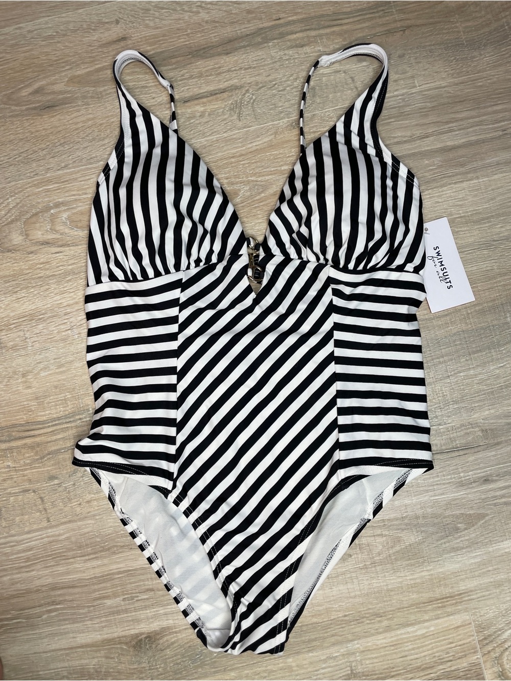 Swimsuits For All Black and White Striped One-Piece Swimsuit